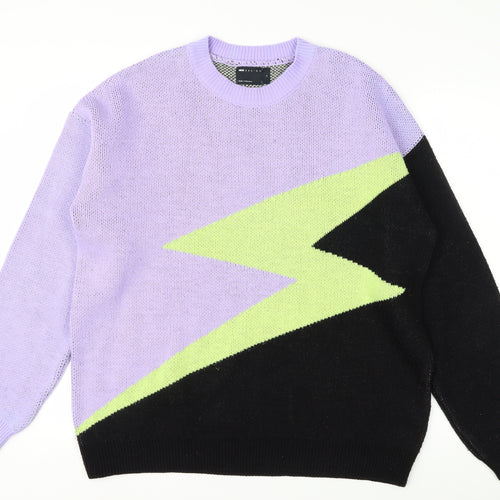 ASOS Design Women's Lilac Black Green Lightning Knit Jumper Size S
