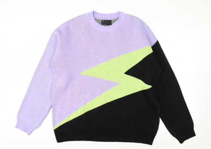 ASOS Design Women's Lilac Black Green Lightning Knit Jumper Size S