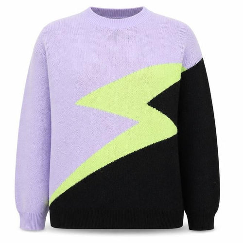 ASOS Design Women's Lilac Black Green Lightning Knit Jumper Size S