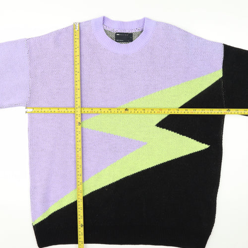 ASOS Design Women's Lilac Black Green Lightning Knit Jumper Size S