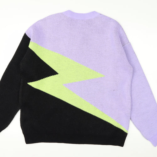 ASOS Design Women's Lilac Black Green Lightning Knit Jumper Size S