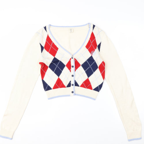 Urban Outfitters Women's Multicoloured Argyle Knit V-Neck Cardigan M