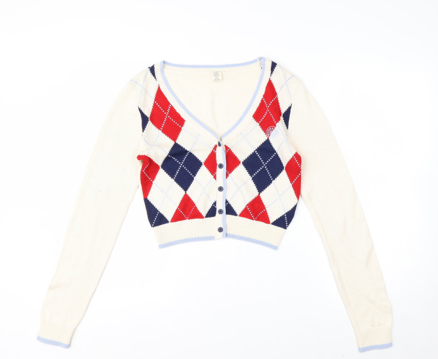 Urban Outfitters Women's Multicoloured Argyle Knit V-Neck Cardigan M