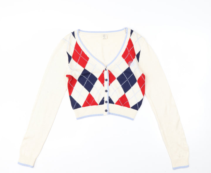 Urban Outfitters Women's Multicoloured Argyle Knit V-Neck Cardigan M
