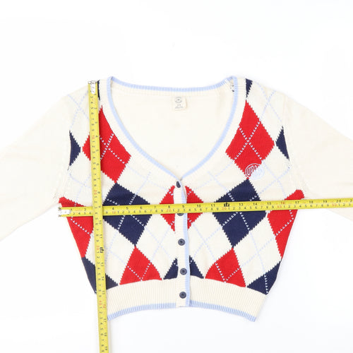 Urban Outfitters Women's Multicoloured Argyle Knit V-Neck Cardigan M