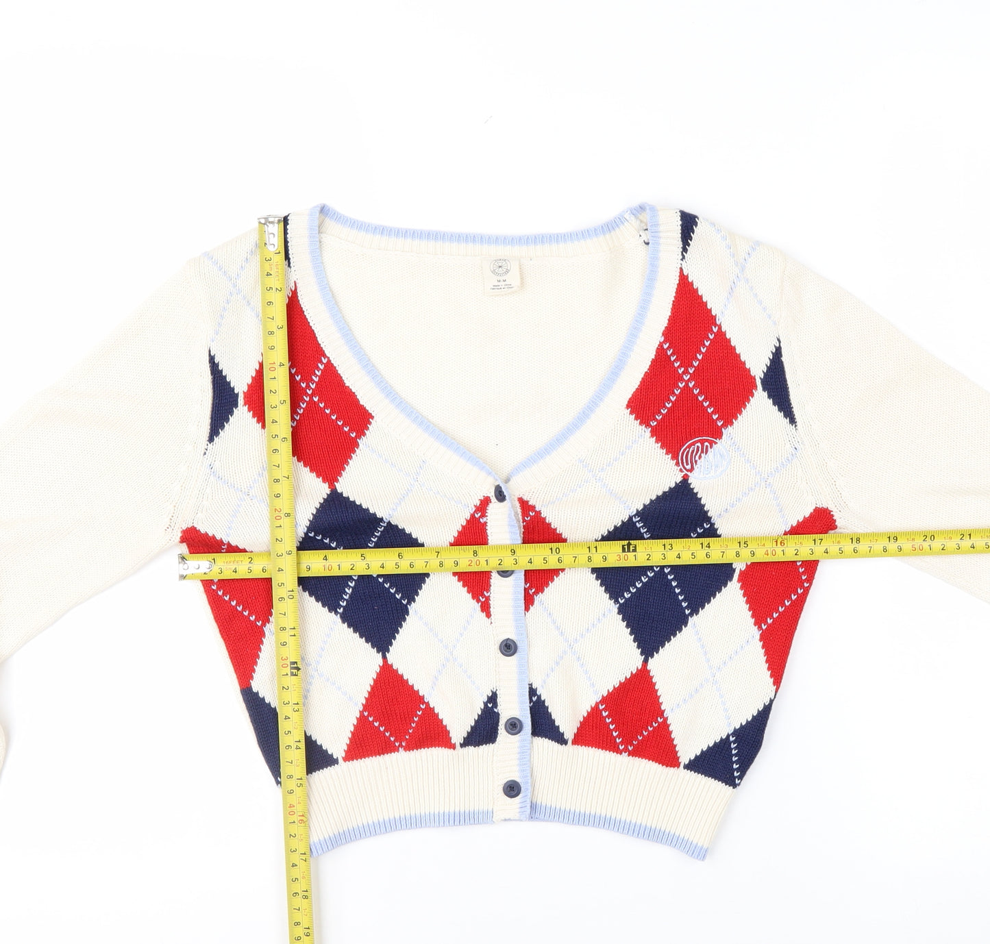 Urban Outfitters Women's Multicoloured Argyle Knit V-Neck Cardigan M