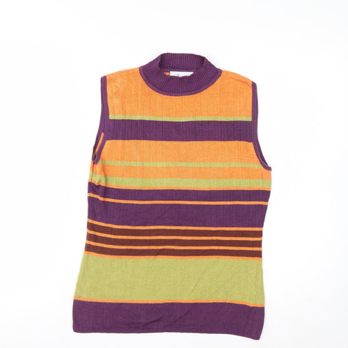 J. Taylor Womens Multicoloured Striped Mock Neck Sleeveless Top Size 12