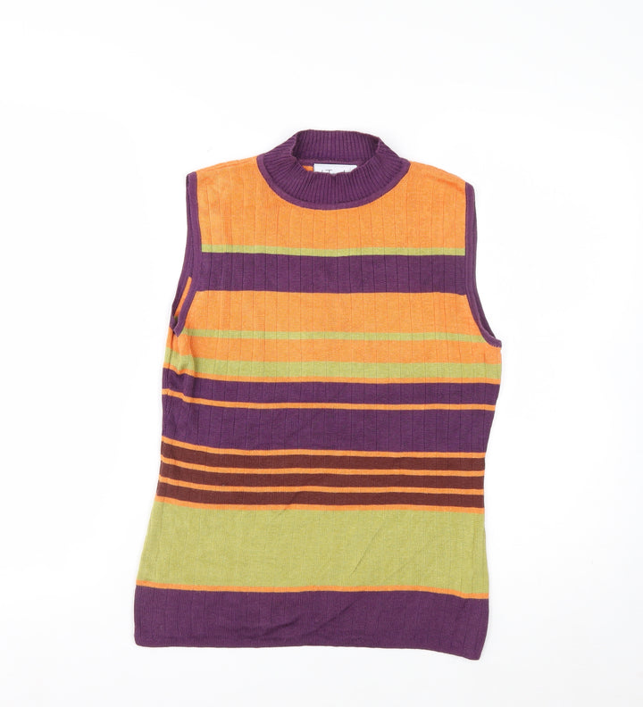 J. Taylor Womens Multicoloured Striped Mock Neck Sleeveless Top Size 12