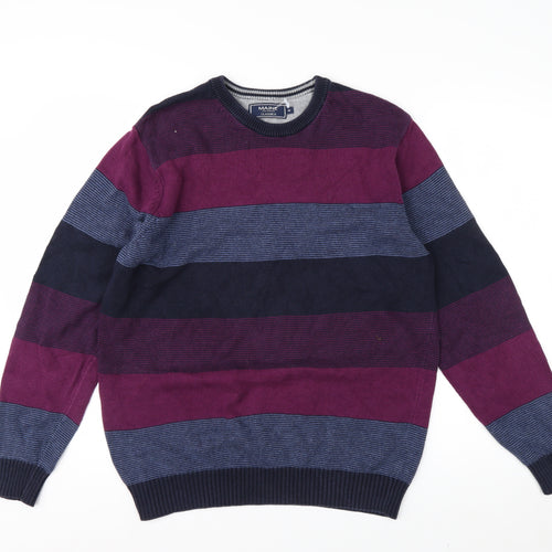 Maine New England Men's Multicoloured Striped Cotton Crew Neck Jumper M