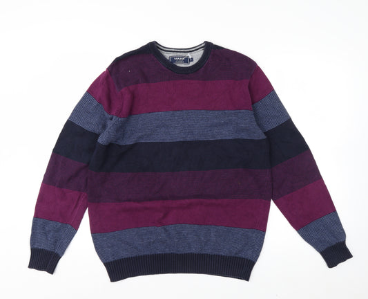 Maine New England Men's Multicoloured Striped Cotton Crew Neck Jumper M