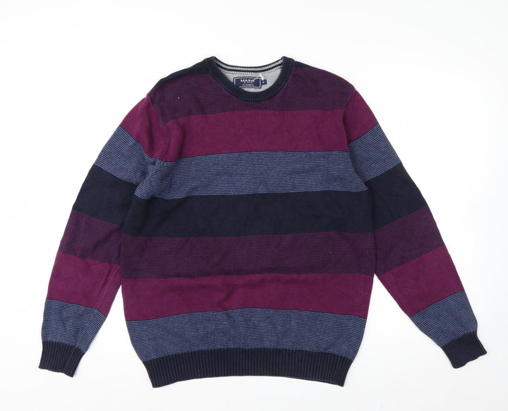 Maine New England Men's Multicoloured Striped Cotton Crew Neck Jumper M