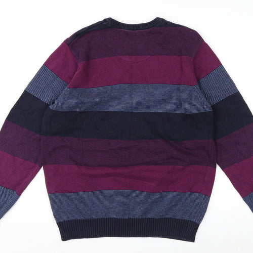 Maine New England Men's Multicoloured Striped Cotton Crew Neck Jumper M