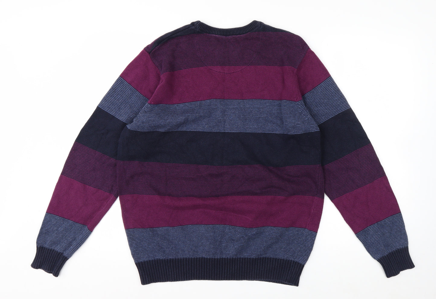 Maine New England Men's Multicoloured Striped Cotton Crew Neck Jumper M