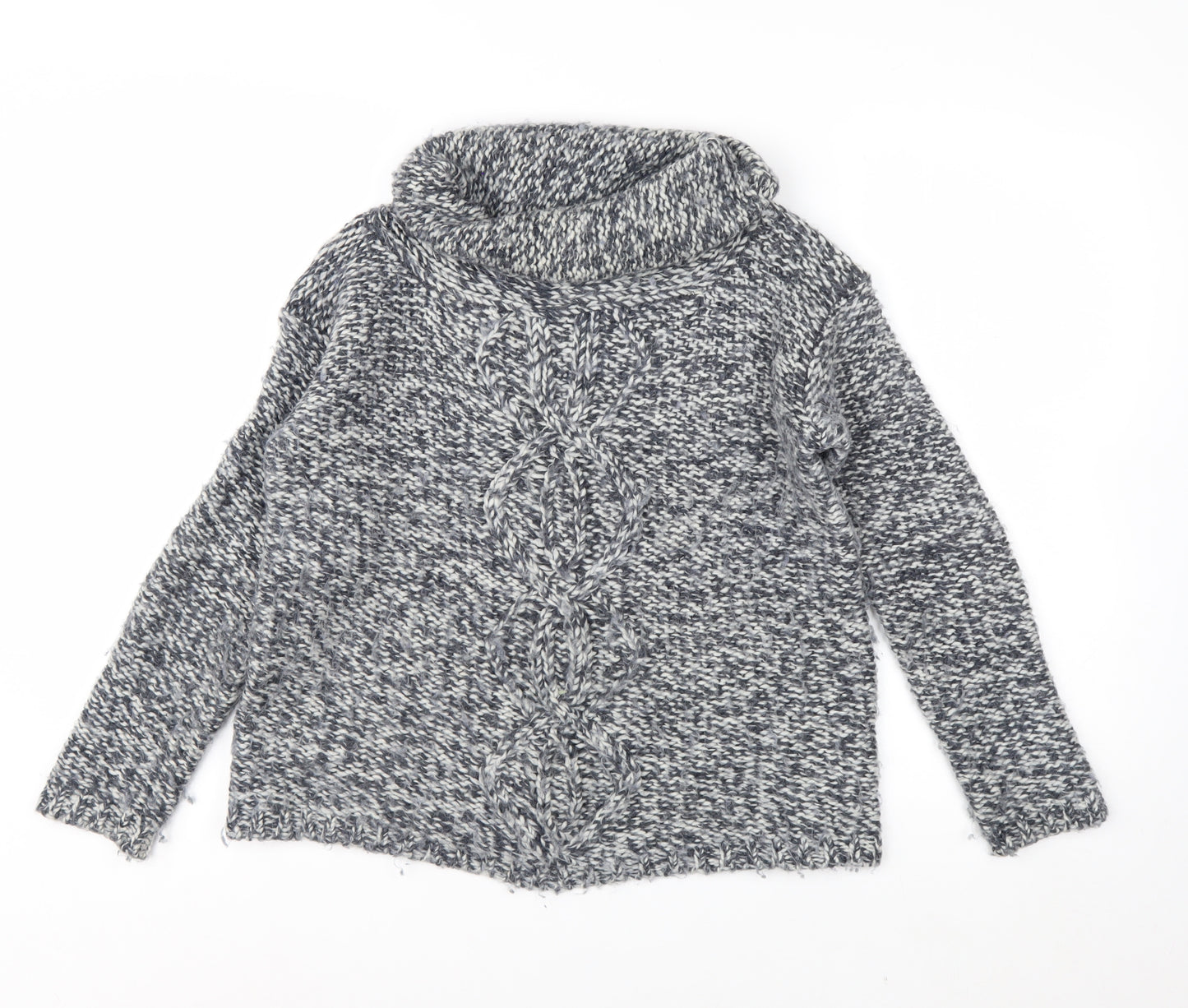 White Stuff Womens Grey Chunky Cowl Neck Wool Blend Pullover Jumper S