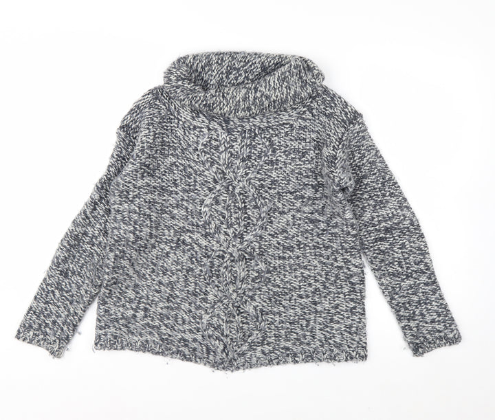 White Stuff Womens Grey Chunky Cowl Neck Wool Blend Pullover Jumper S