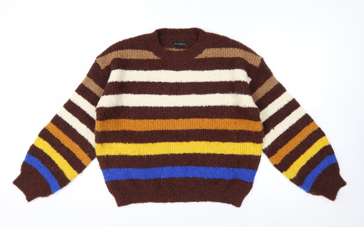 Blue Vanilla Women Brown Multicoloured Striped Knit Jumper M/L