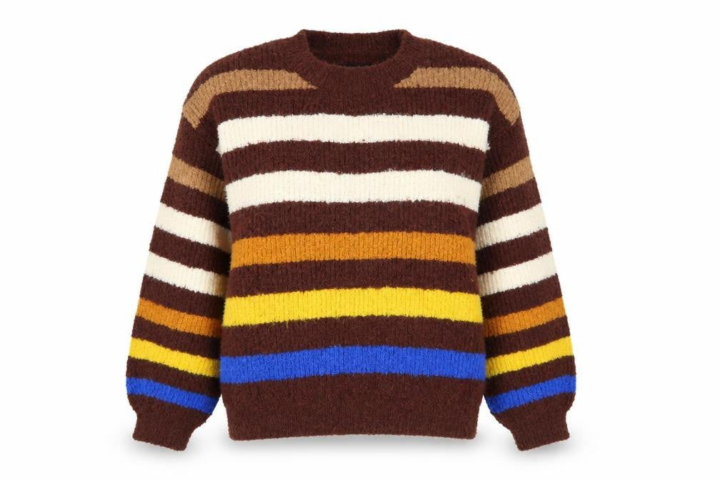 Front view of Blue Vanilla Women Brown Multicoloured Striped Knit Jumper M/L