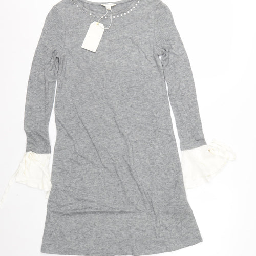 Springfield Womens Grey Beaded Bell Sleeve Tunic Jumper Size 8
