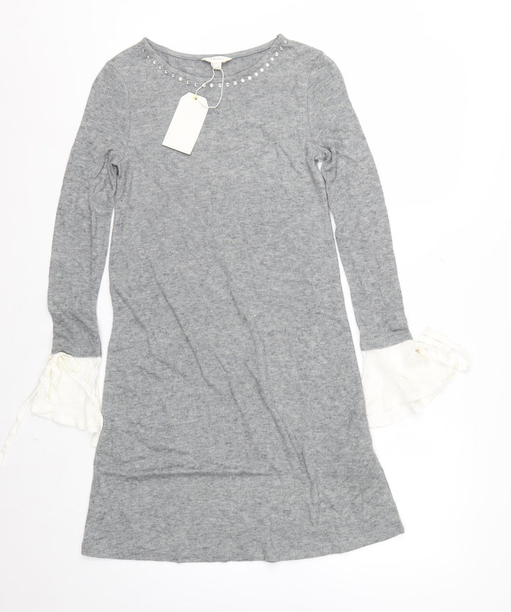 Springfield Womens Grey Beaded Bell Sleeve Tunic Jumper Size 8