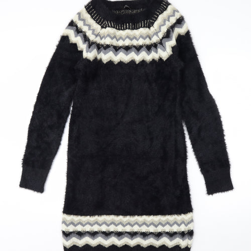 Klass Womens Black Geometric Knit Tunic Jumper M