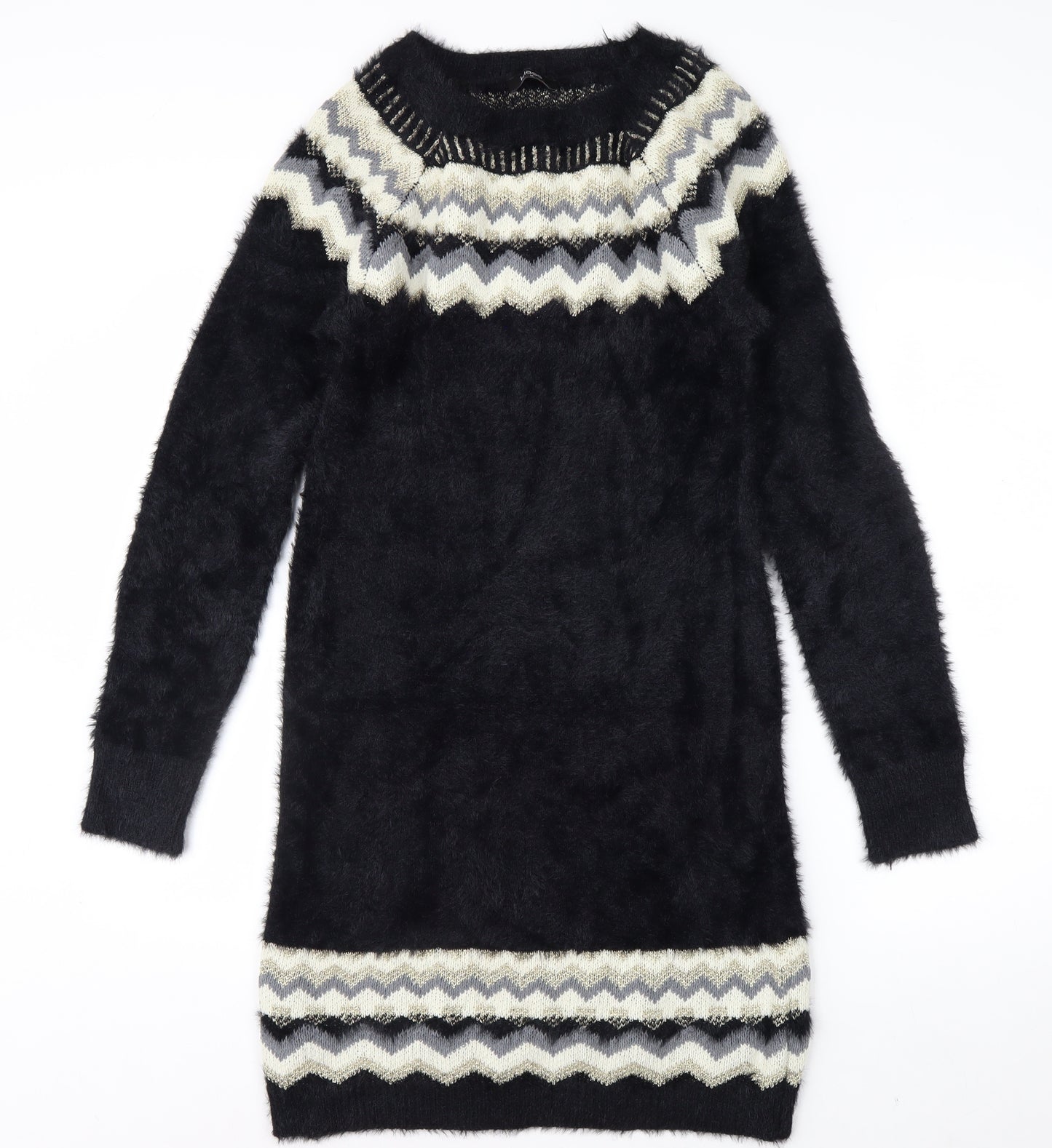 Klass Womens Black Geometric Knit Tunic Jumper M