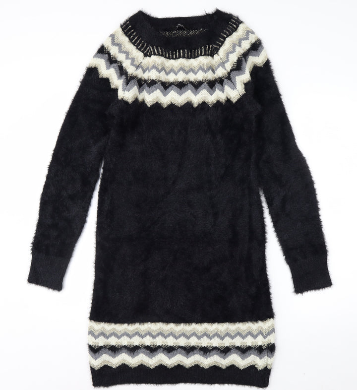 Klass Womens Black Geometric Knit Tunic Jumper M