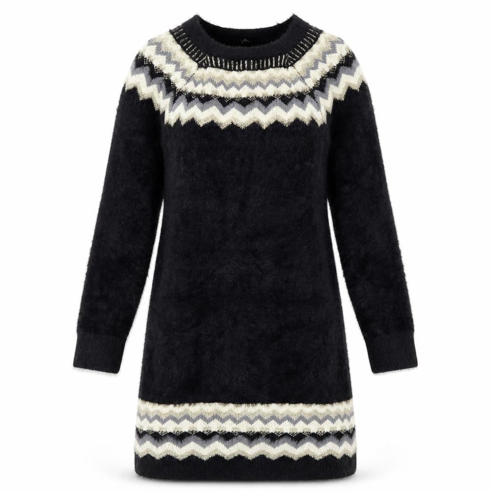 Front view of Klass women’s black geometric knit tunic jumper m