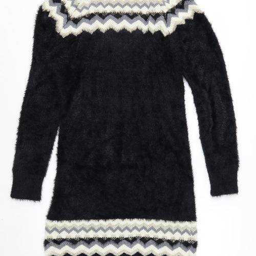 Klass Womens Black Geometric Knit Tunic Jumper M