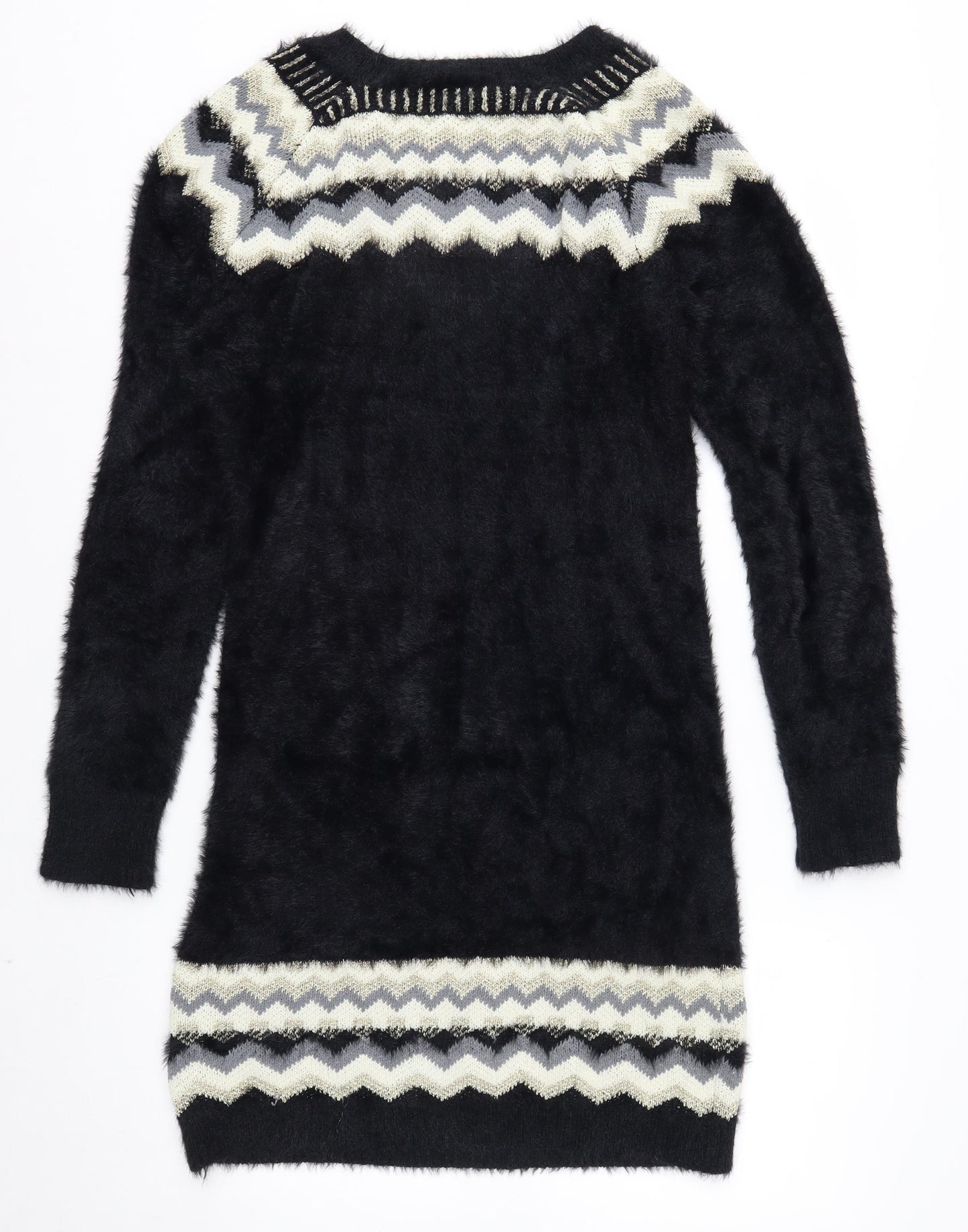 Klass Womens Black Geometric Knit Tunic Jumper M