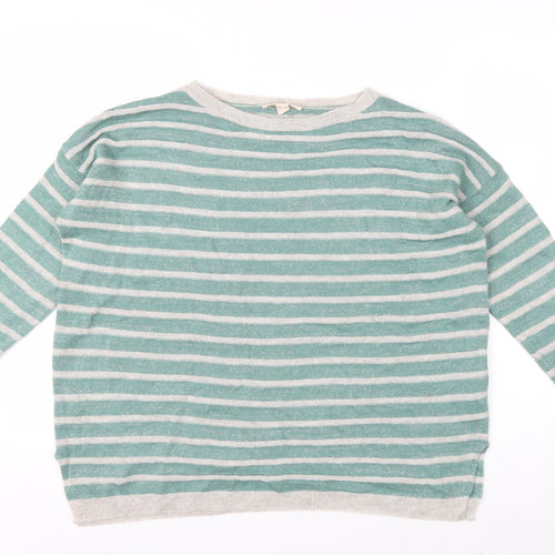 Esprit Women’s Green Striped Crew Neck Knit Jumper Size L