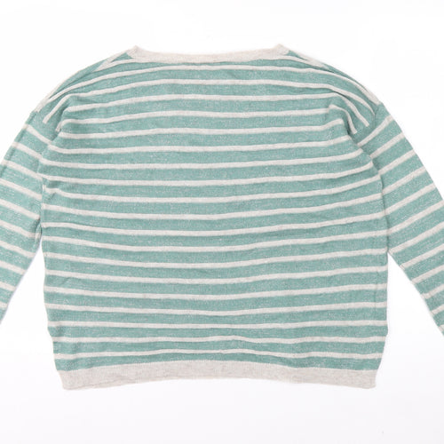 Esprit Women’s Green Striped Crew Neck Knit Jumper Size L
