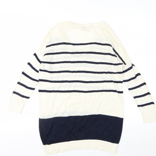 Warehouse Women’s Ivory Navy Striped V-Neck Knit Jumper Size 10