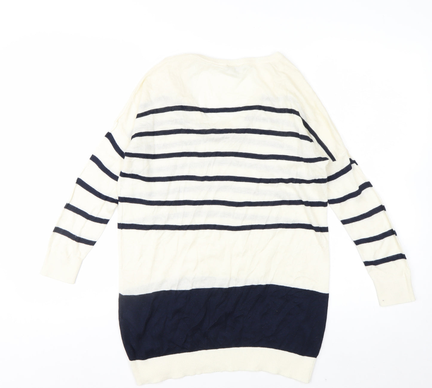 Warehouse Women’s Ivory Navy Striped V-Neck Knit Jumper Size 10