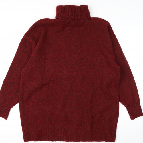 H&M Men's Red Roll Neck Wool Blend Pullover Jumper Size M