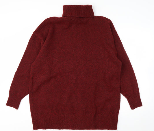 H&M Men's Red Roll Neck Wool Blend Pullover Jumper Size M