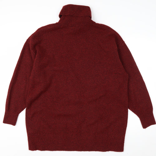 H&M Men's Red Roll Neck Wool Blend Pullover Jumper Size M