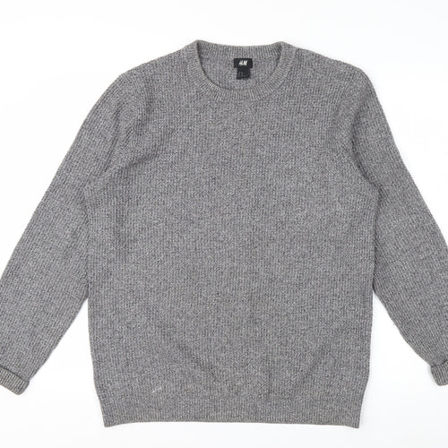 H&M Men's Grey Chunky Knit Crew Neck Pullover Jumper Size M