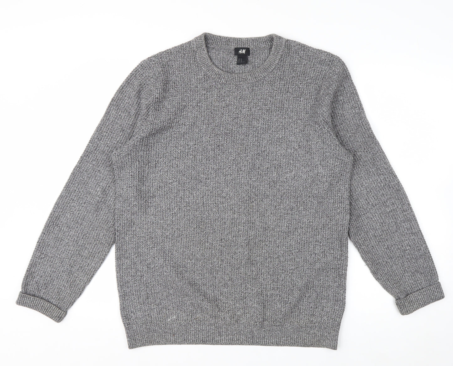 H&M Men's Grey Chunky Knit Crew Neck Pullover Jumper Size M