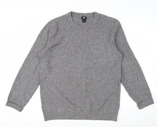 H&M Men's Grey Chunky Knit Crew Neck Pullover Jumper Size M