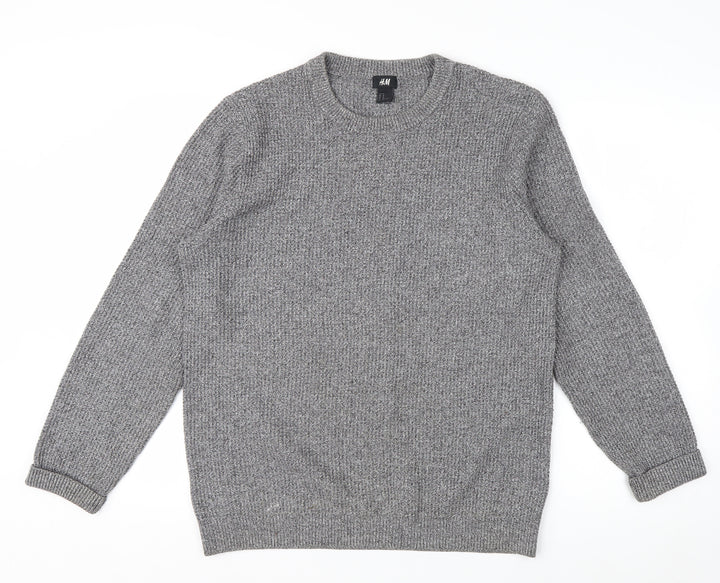 H&M Men's Grey Chunky Knit Crew Neck Pullover Jumper Size M