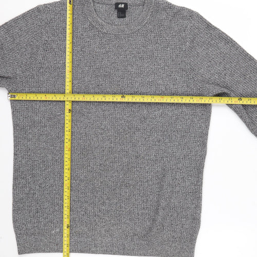H&M Men's Grey Chunky Knit Crew Neck Pullover Jumper Size M