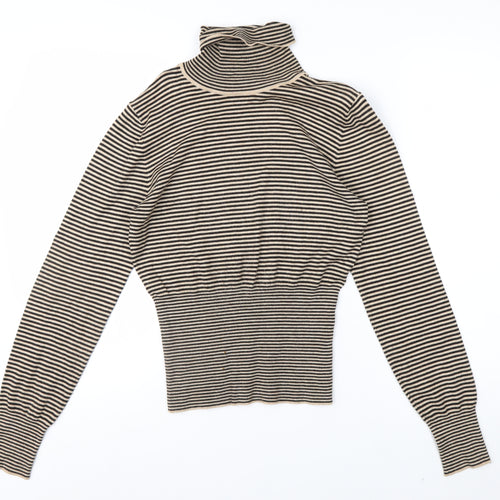 Next Women Beige Striped Roll Neck Long Sleeve Knit Top Size 10
