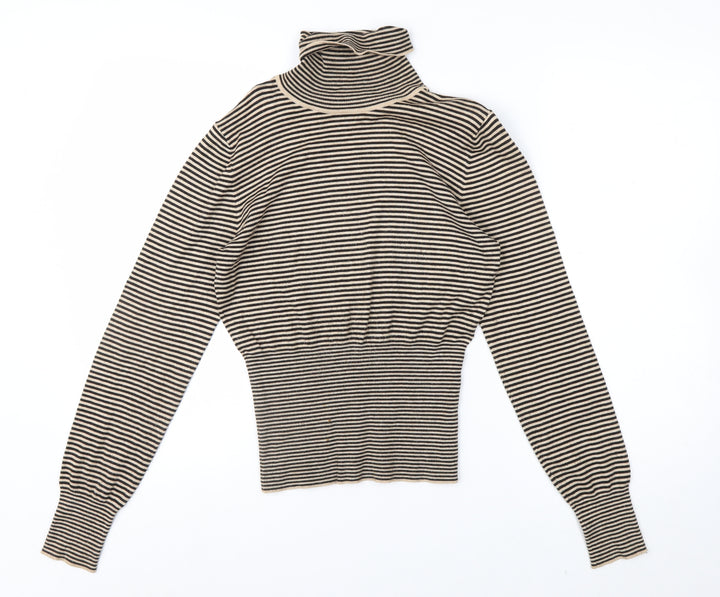 Next Women Beige Striped Roll Neck Long Sleeve Knit Top Size 10