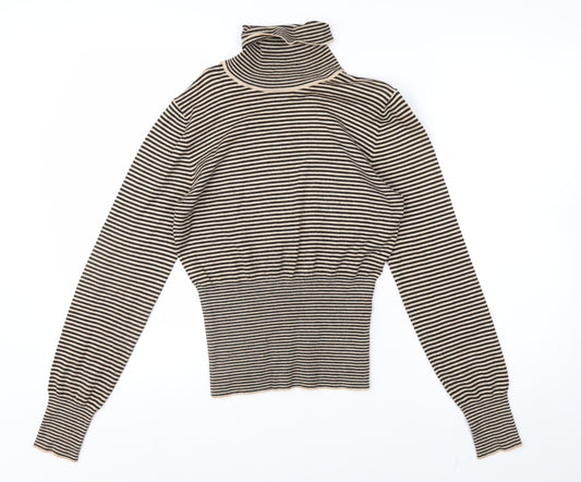Next Women Beige Striped Roll Neck Long Sleeve Knit Top Size 10