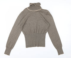 Next Women Beige Striped Roll Neck Long Sleeve Knit Top Size 10