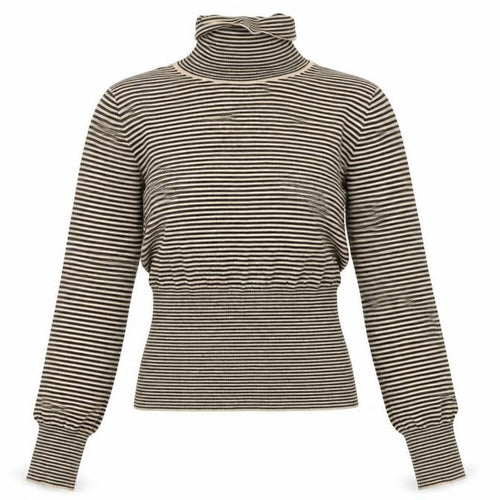Next Women Beige Striped Roll Neck Long Sleeve Knit Top Size 10