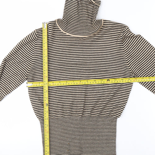Next Women Beige Striped Roll Neck Long Sleeve Knit Top Size 10
