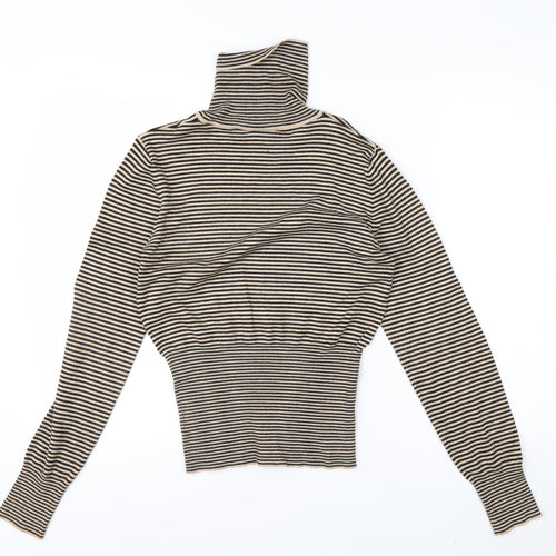 Next Women Beige Striped Roll Neck Long Sleeve Knit Top Size 10