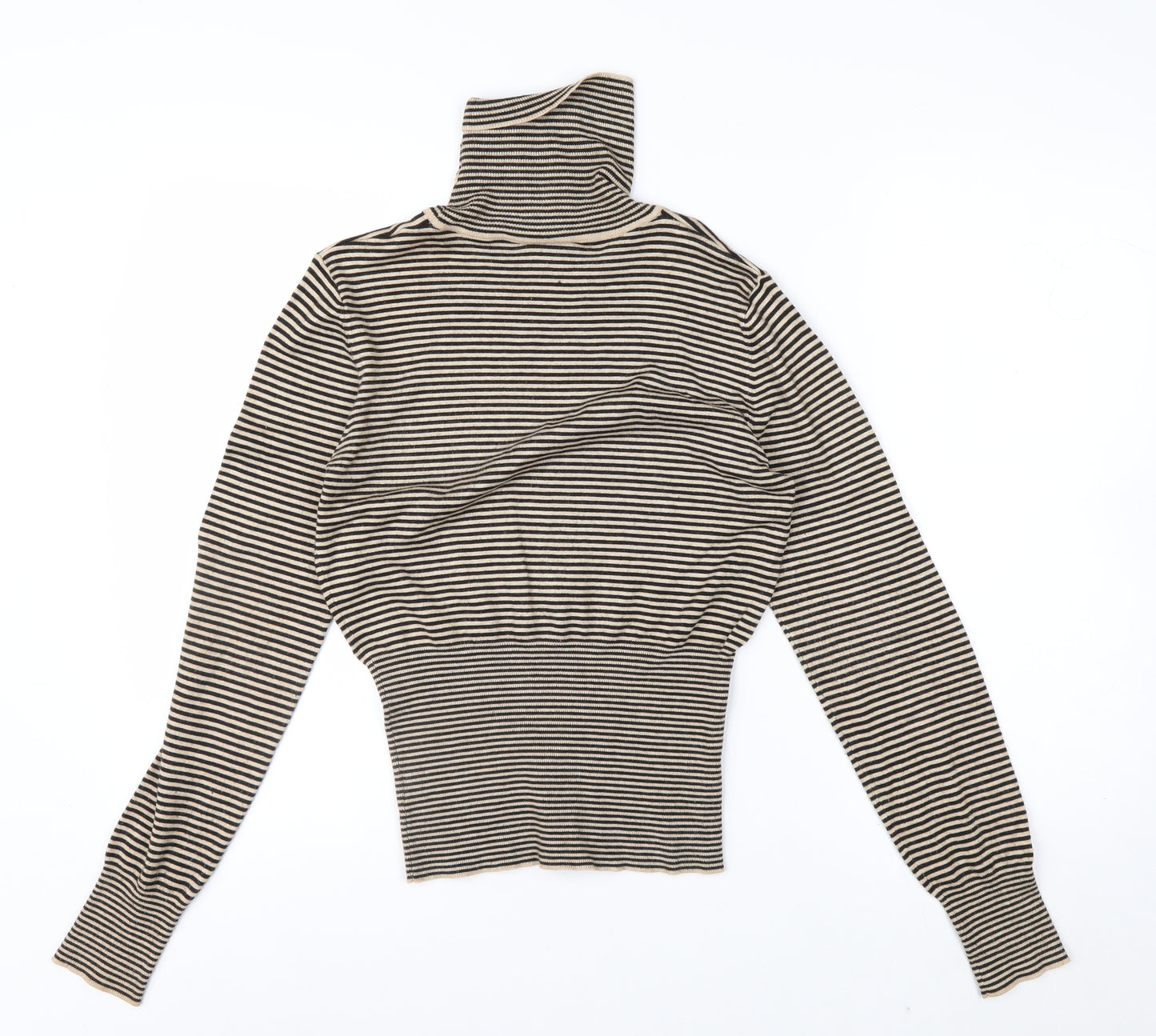 Next Women Beige Striped Roll Neck Long Sleeve Knit Top Size 10