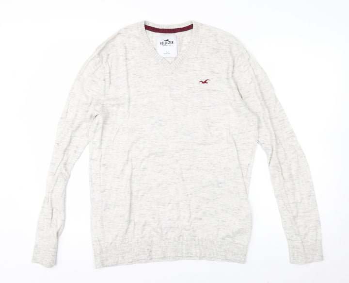 Hollister Men’s Beige V-Neck Knit Jumper Size L Classic Pullover